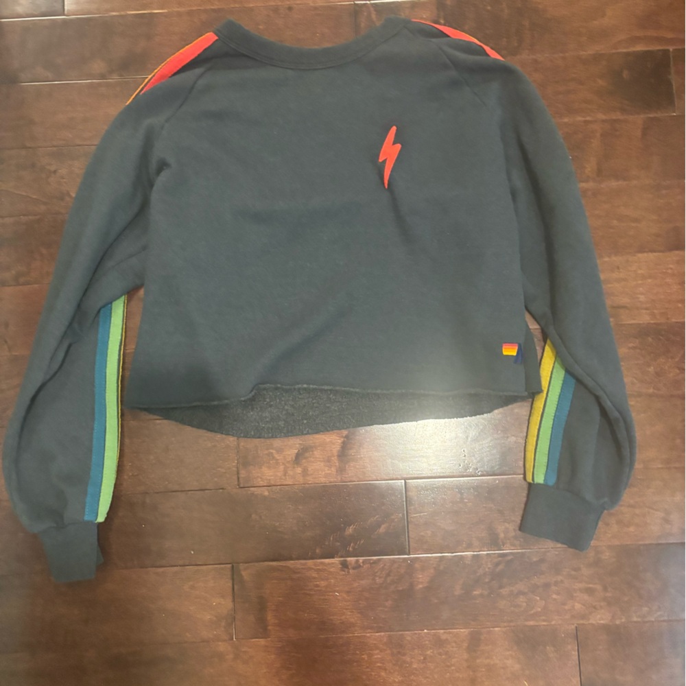 Aviator Nation rainbow rugby cropped sweatshirt